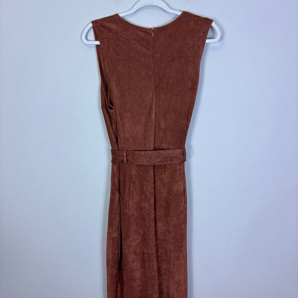 New Anthropologie Brown Cedar Faux Suede Sleeveless Jumpsuit XL - Picture 7 of 11